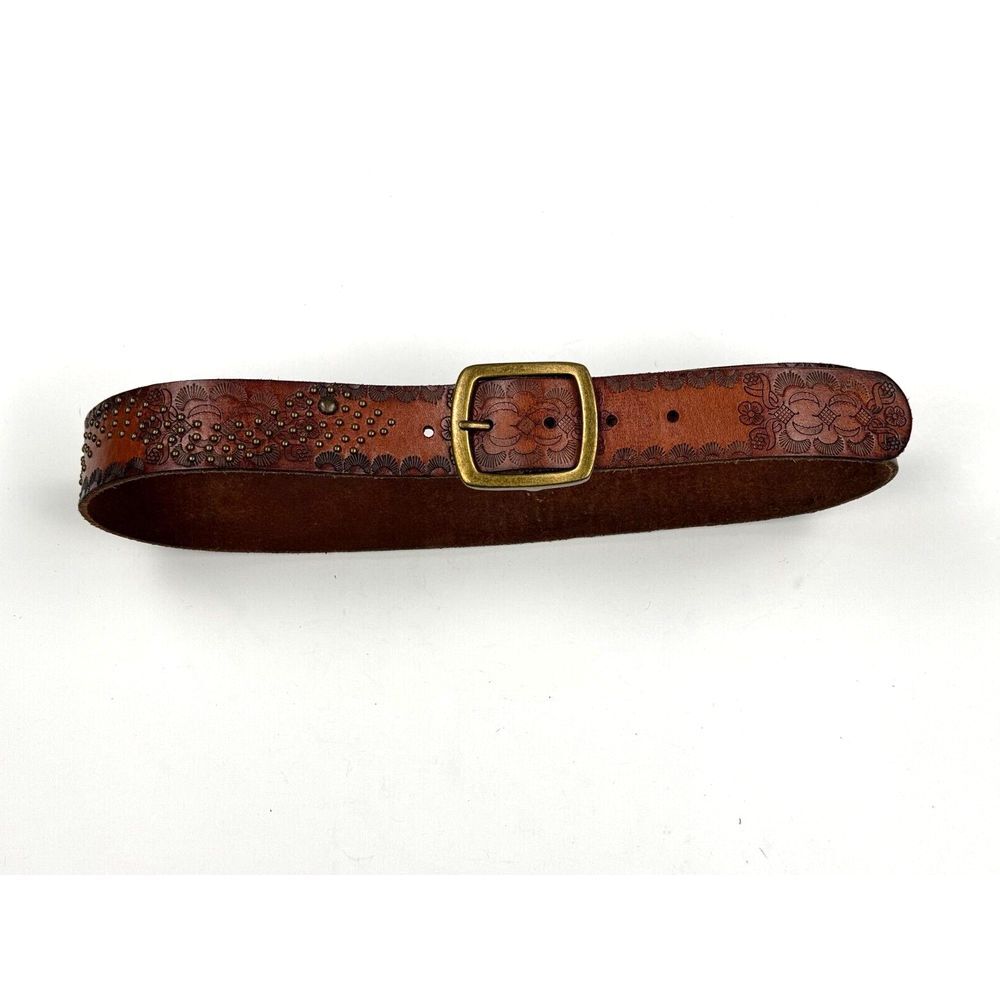 Athleta Brown Studded Genuine Leather Belt Women S EUC